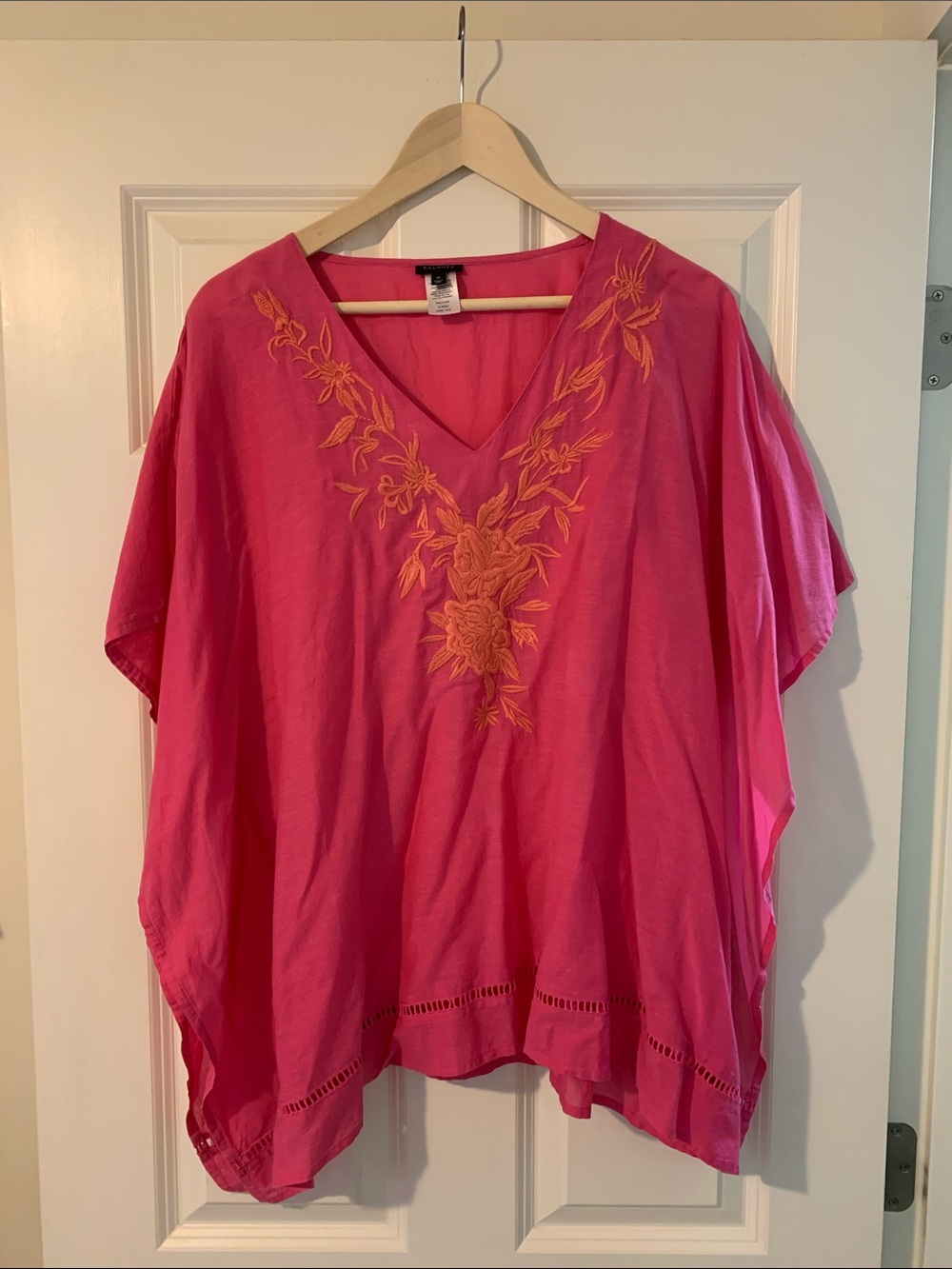 Talbots Pink V-Neck Embroidered tunic or swimsuit coverup T op